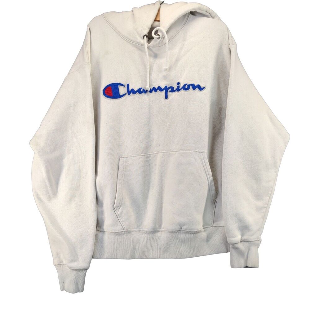 Champion White Hoodie with Blue Logo